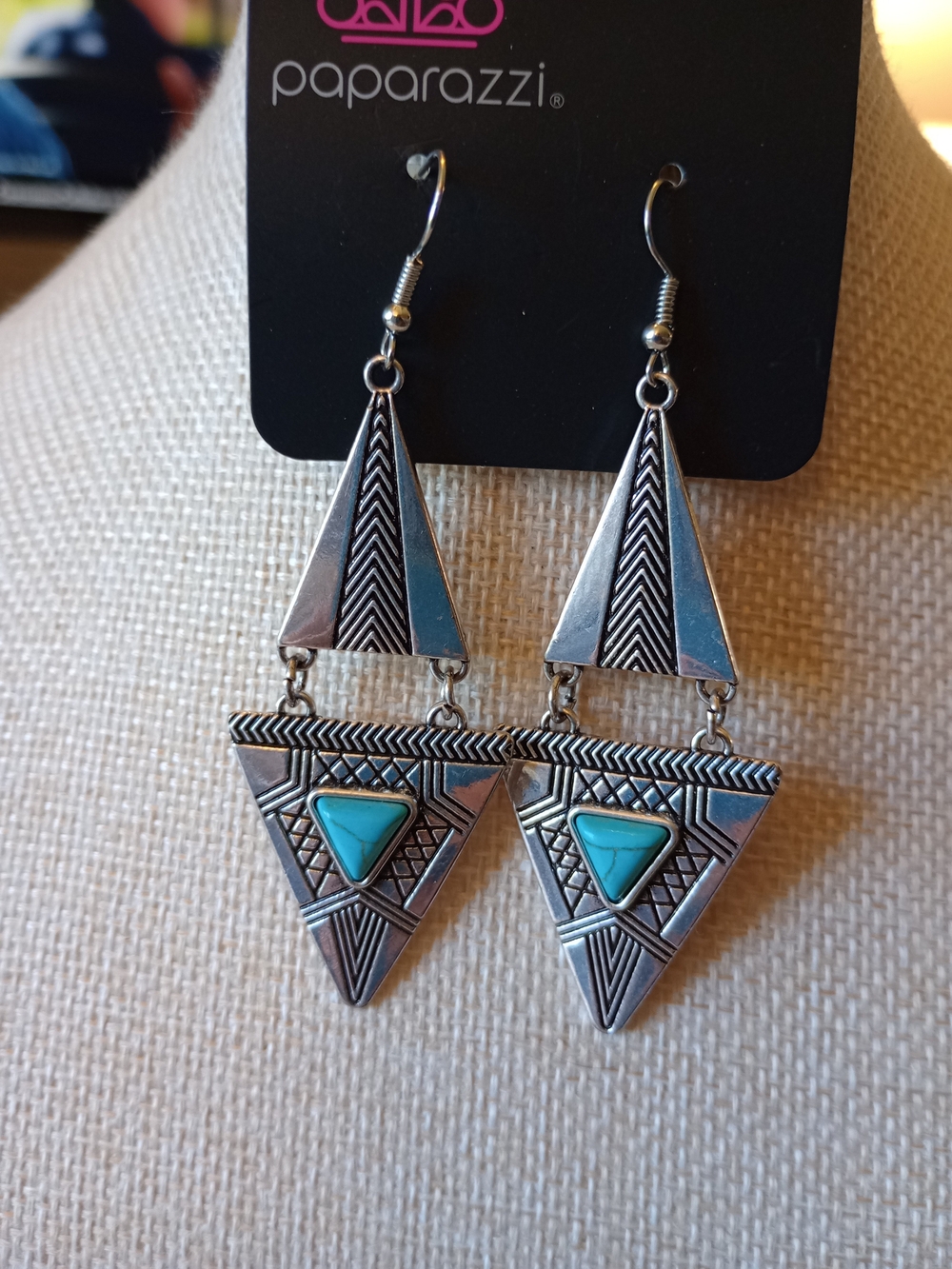 Paparazzi Silver and Turquoise Boho Triangle Drop Earrings